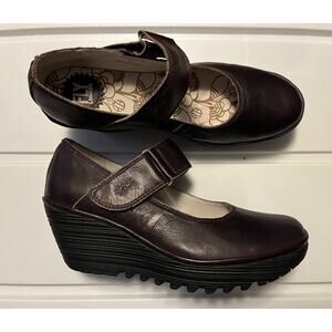 Fly London Brown Leather Wedge Heels Women’s Size EU 42/ US 11-11.5 Chunky Shoes